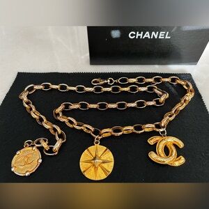 Vintage CHANEL Gold Chain Belt with 3 Iconic Charms